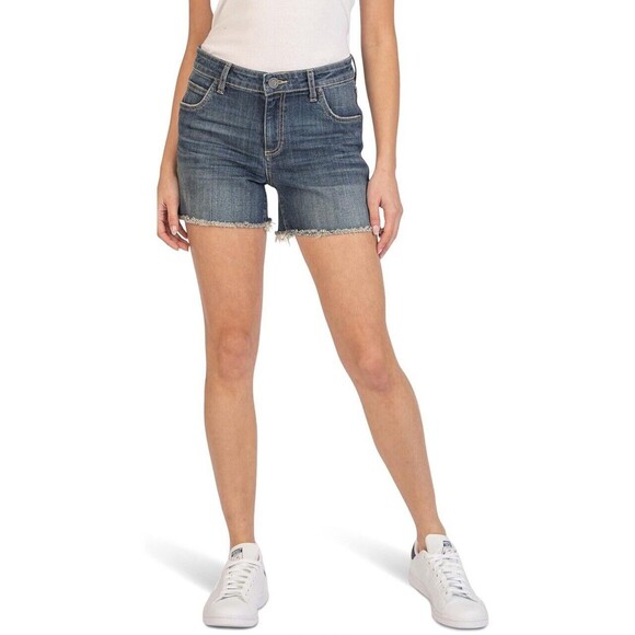 KUT from the Kloth Blue Gidget Cutoff Denim Shorts Mid Rise Stretch Women Size 2 - Picture 1 of 11